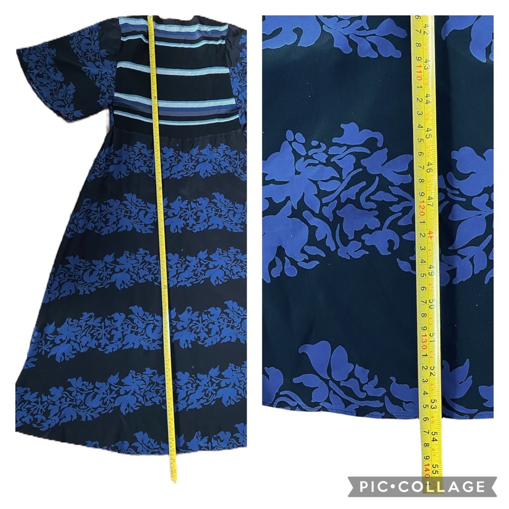 Burning Torch Circle Silk Cashmere Wrap Maxi Dress Kimono Sleeve Blue Floral - Picture 8 of 10